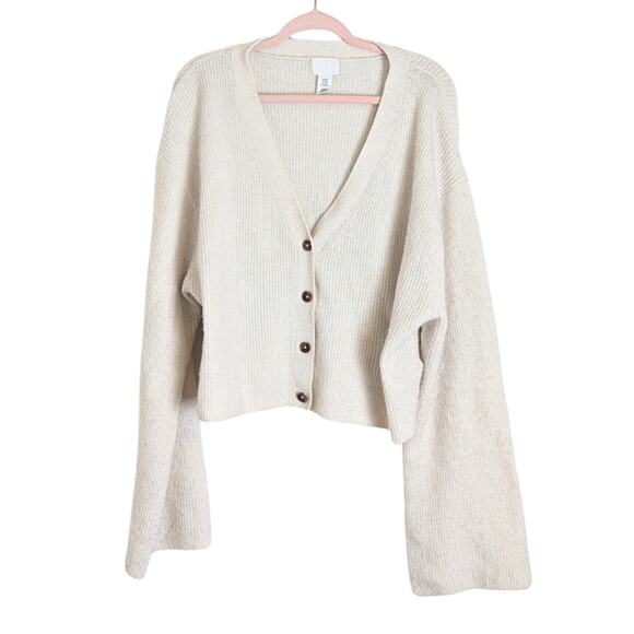 Cozy Cropped Beachy Knit Button Down Wool Blend Cardigan Women's Size XXL - Picture 1 of 8